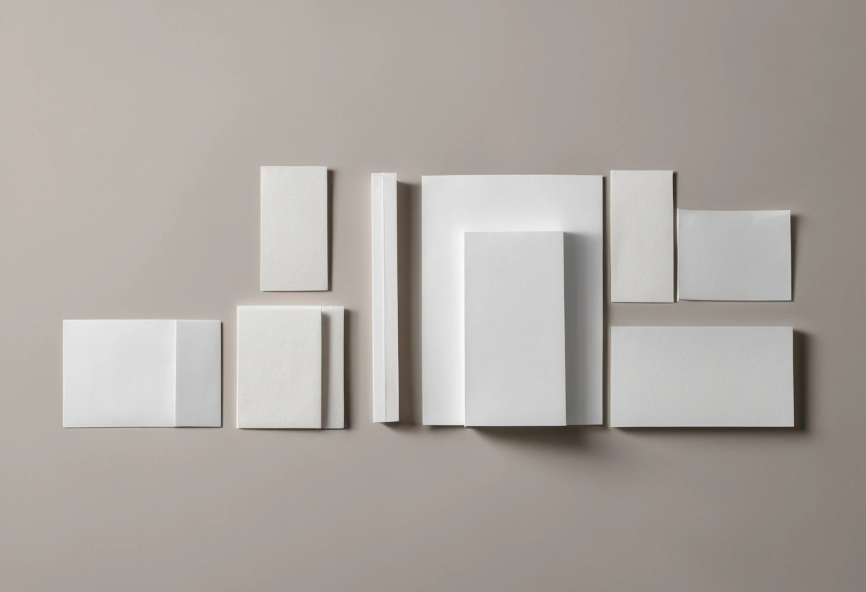 Paper rectangles of different proportions laid in a row on a table